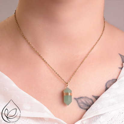 Collier boho doré Aventurine verte qualité A – acier inoxydable 304 – bijou naturel femme