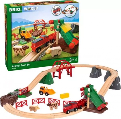 Circuit de train en bois - BRIO World Circuit de la Ferme et Locomotive à pile