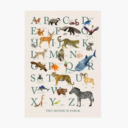 Affiche Abécédaire 50x70cm Tout autour du monde Moulin roty