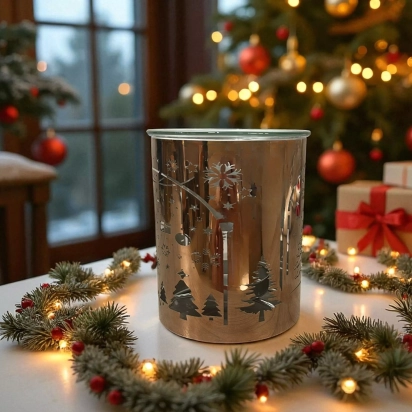 Brûle-Parfum Noël en Métal Découpe Laser – Arche & Renne – Diffuseur Huiles Essentielles, Cires & Parfums – Coupelle Verre