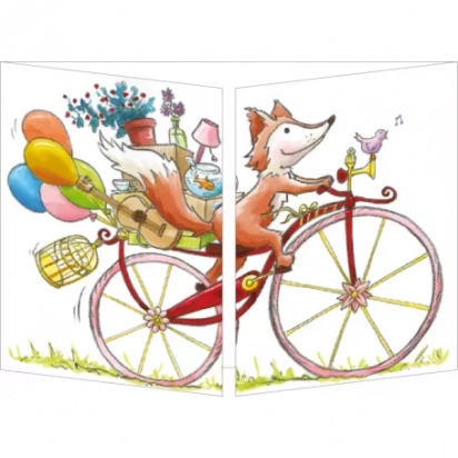 Carte renard sur un vélo cache cache