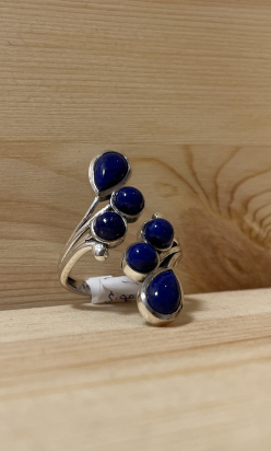 Bague lapis lazuli AA argent 925 réglabe Géo