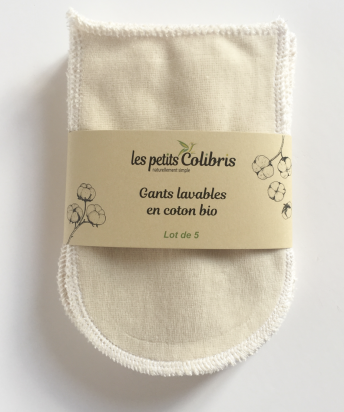 Gants lavables en coton bio Les petits colibris