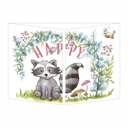 Carte raton laveur Joyeux anniversaire Cache Cache