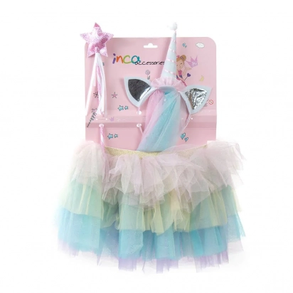 Déguisement tutu baguette étoile rose et bandeau licorne Princesa Inca