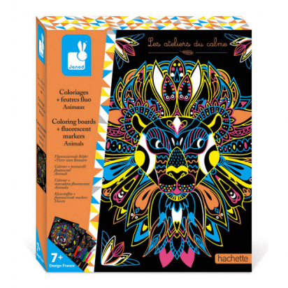 Kit créatif Coloriages et feutres fluo animaux Janod