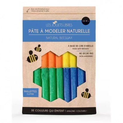 Pâte à modeler cire d'abeille 4 couleurs pailletées Auzou