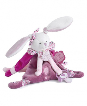 Doudou attache sucette lapin Cerise rose 17 cm Doudou et compagnie