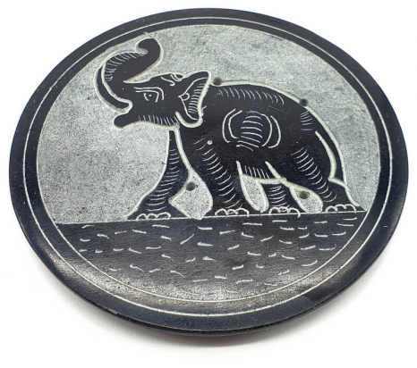 Porte-Encens Pierre Rond Elephant 10cm