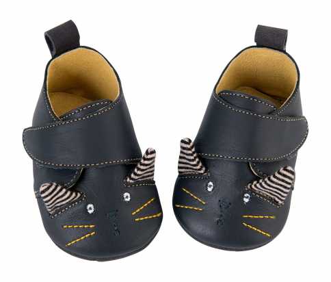 Chaussons cuir noir - Les Moustaches - Moulin Roty