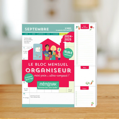 Bloc mensuel organiseur mini-prix & ultra-compact 2024-2025, 12 mois Mémoniak