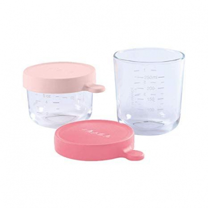 2 portions pots verre 150 ml et 250 ml rose foncé Beaba