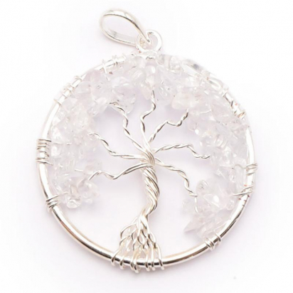 Pendentif arbre de vie 40mm Cristal de roche sur collier cordon
