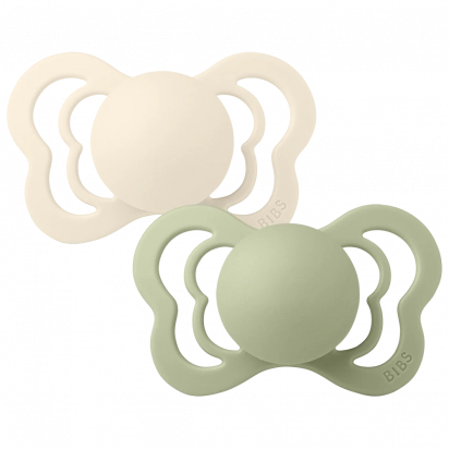 Lot de 2 tétines BIBS T1 Supreme silicone Ivory/Sage