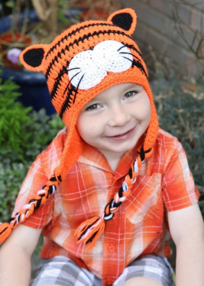 Bonnet tigre en crochet 100% coton