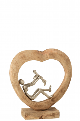 Coeur maman - enfant  Bois de manguier  - aluminium argent