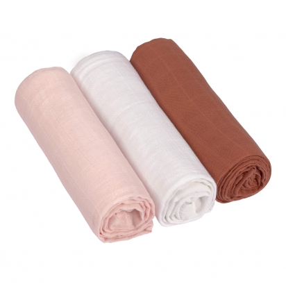 Lange Tetra en mousseline 85 x 85cm (3 pcs), Rose Poudré Blanc Rouille Lassig