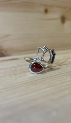 Bague Grenat AA argent 925 réglabe lotus