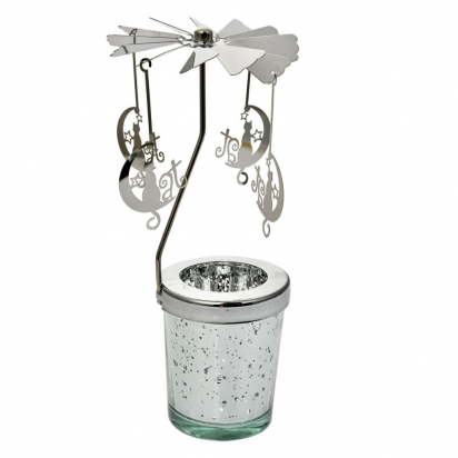 Photophore Porte-bougie argent Verre Métal Chats