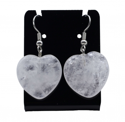 Boucles d'oreilles Coeur Cristal de Roche 4cm