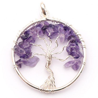 Pendentif arbre de vie 40mm Amethyste  sur collier cordon