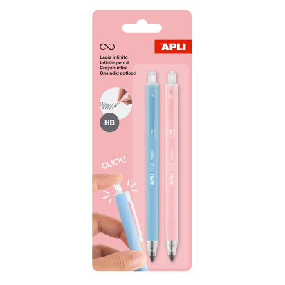 Pack de 2 crayons Infini rétractables bleu & rose Apli