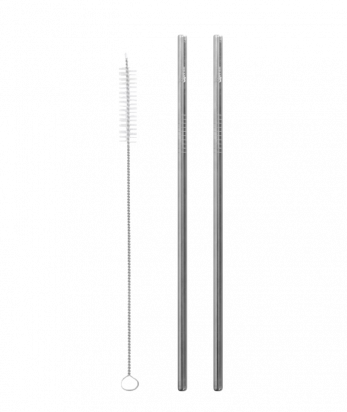 2 Pailles droites en acier + Goupillon - Qwetch
