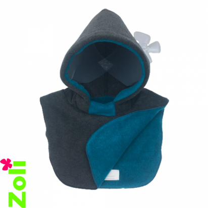 Capuchon bébé Polaire Anthracite/Bleu pétrole Zoli