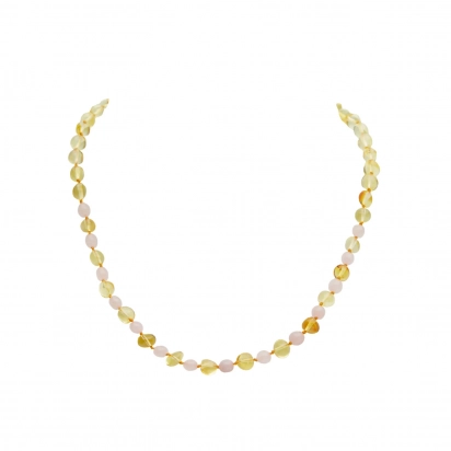 Collier Adulte "Amour et Lumière” en Quartz Rose et Ambre Karma Yoga