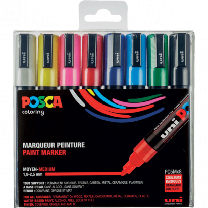 Set de 8 marqueurs Pointe conique moyenne  PC5M Couleurs basiques Posca