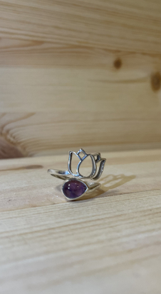Bague Amethyste AA argent 925 réglabe lotus
