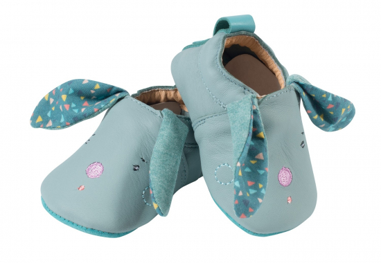 Chaussons cuir Lapin bleu - Les Jolis trop beaux - Moulin Roty