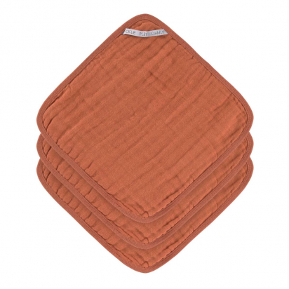 Lot de 3 débarbouillettes en gaze de coton Rouille Lassig