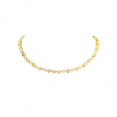 Collier pour bébé "Amour et Lumière” en Quartz Rose et Ambre Karma Yoga