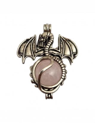 Pendentif dragon quartz rose sphère 4,5cm