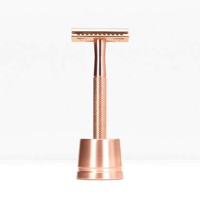 Rasoir de sûreté en métal Rose Gold avec socle Bambaw