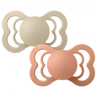 Lot de 2 tétines BIBS T1 Supreme silicone Vanille/Pêche