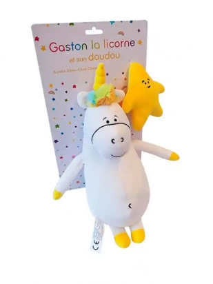 Peluche Gaston la licorne et son doudou