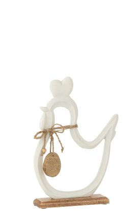 Poule décorative en aluminium blanc avec collier œuf – décoration de Pâques J-Line