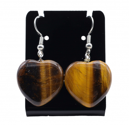 Boucles d'oreilles Coeur Oeil de Tigre 4cm