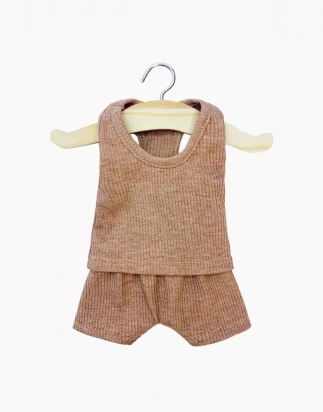 Marcel en maille côtelé caramel chiné pour poupée 34 cm Minikane