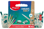 Maped - Trousse Smiling Planet avec Fournitures scolaires - Trousse Scolaire en Tissu + 12 Crayons de couleur FSC + 1 Ciseaux 16cm + 1 Taille-Crayons avec Réserve + 1 Gomme Blanche