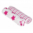Lot de 2 maxi langes en mousselines - Etoiles et rayures Pink - Lassig