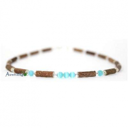 Collier de dentition Noisetier et oeil de chat aqua - Avellana