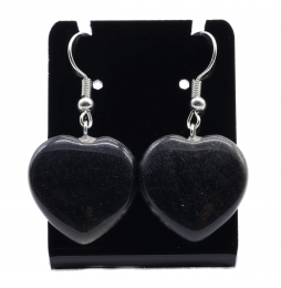 Boucles d'oreilles Coeur Obsidienne Noire 4cm