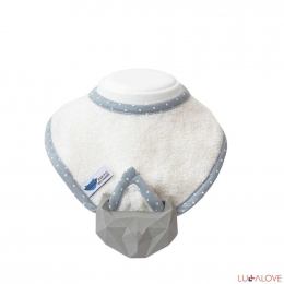 Ecru - Anneau de dentition en hévéa et son bavoir en bambou - Lullalove