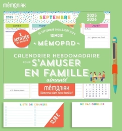Memoniak Mémopad calendrier hebdomadaire bloc aimanté pour s'amuser en famille. De septembre 2025 à août 2026 Edition 2025 - 2026