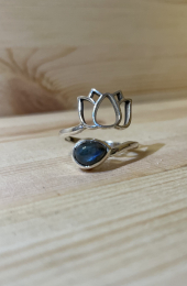 Bague labradorite AA argent 925 réglabe lotus