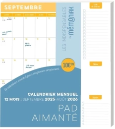 Memoniak Pad aimanté calendrier mensuel. 12 mois : septembre 2025 - août 2026 Edition 2025 - 2026