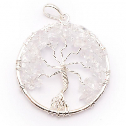 Pendentif arbre de vie 40mm Cristal de roche sur collier cordon
